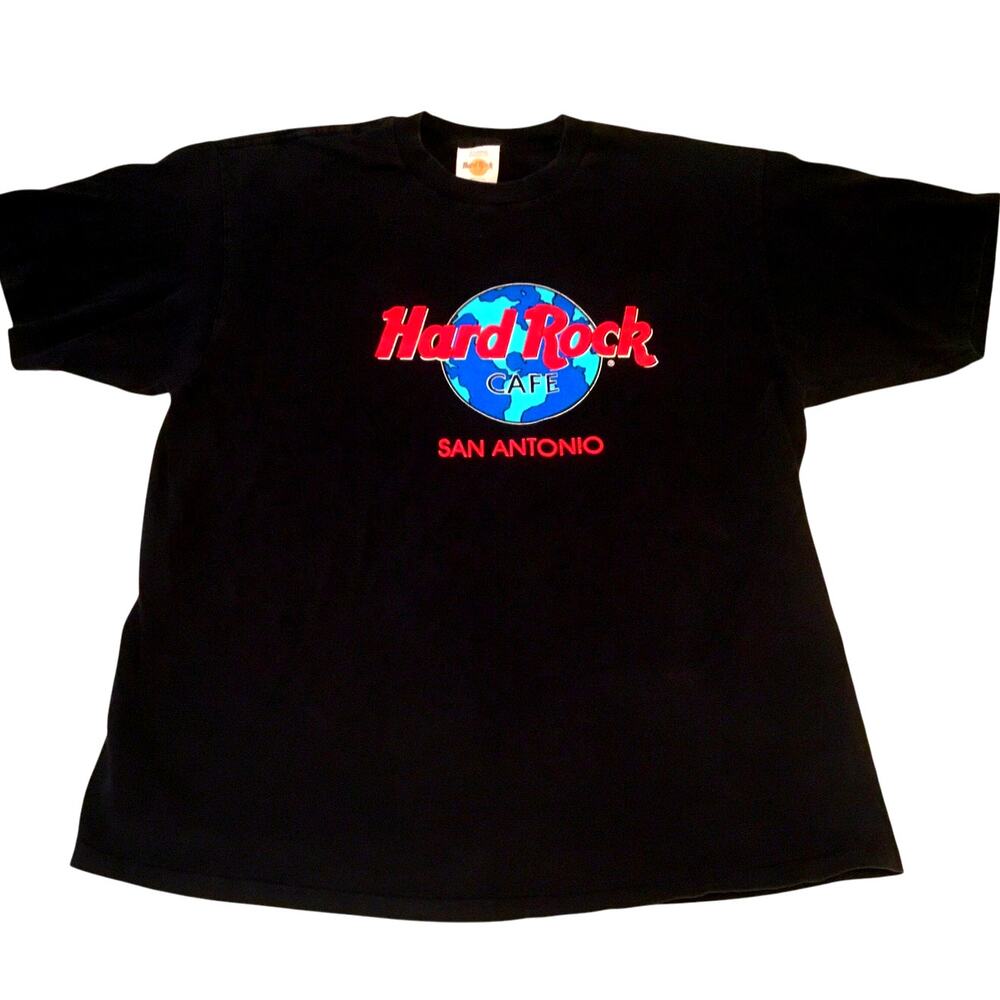 Hard Rock Cafe T-Shirt San Antonio Planet Logo Black Vtg XL